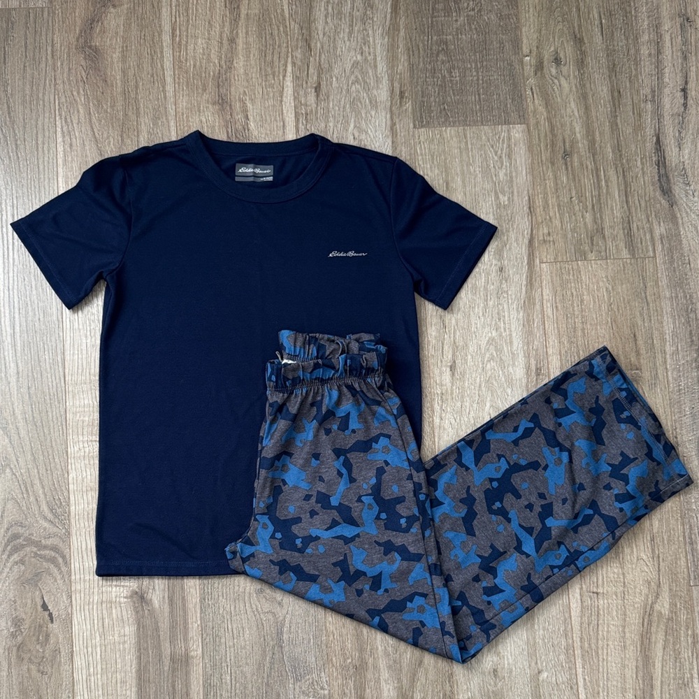 Eddie Bauer Kids Dark Blue and Camo Pajama Set Size 10/12